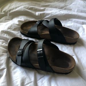 Lightly worn, black Birkenstocks, size 37